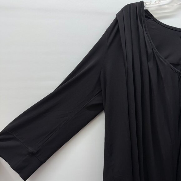 Textile Elizabeth James Size L Pleated Open-Front Tie Neck Cardigan Top Black - Picture 3 of 8